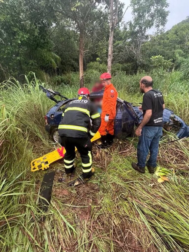 CASAL E CRIANÇA DE 7 ANOS FICAM FERIDOS APÓS CARRO SAIR DA TO-010 E BATER EM ÁRVORE