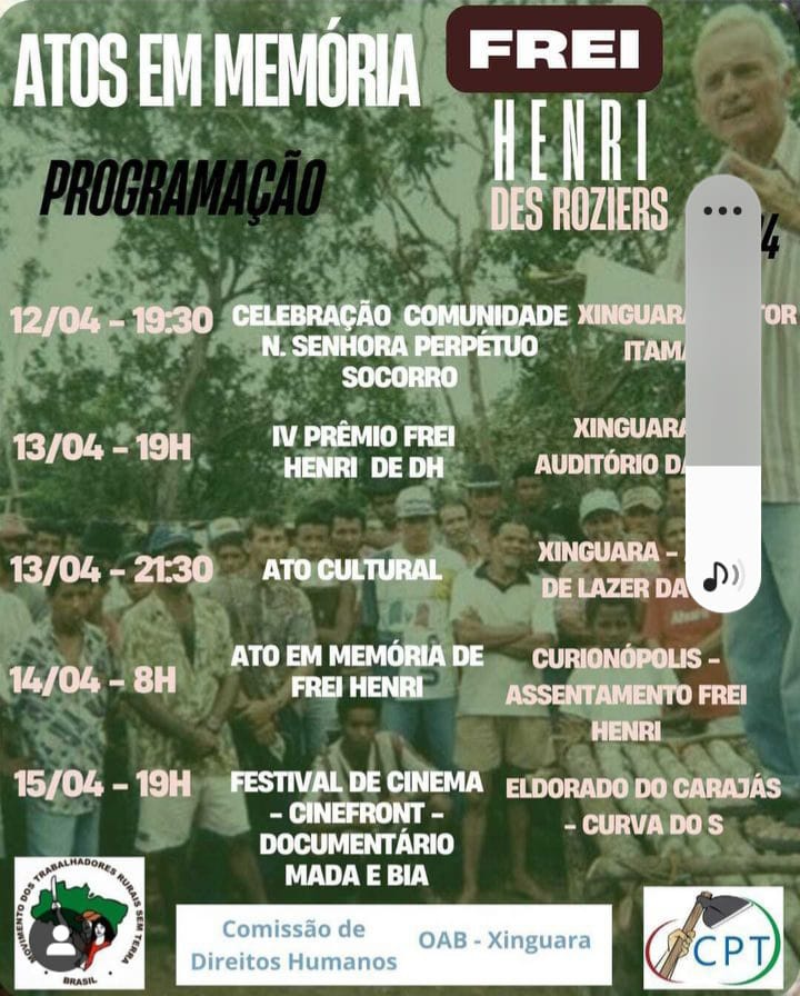PRÊMIO DOS DIREITOS HUMAS FREI HENRI SERÁ SABADO (13) EM XINGUARA