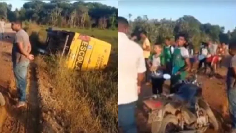 ÔNIBUS ESCOLAR TOMBA EM ESTRADA DE TERRA NO INTERIOR DO PARÁ