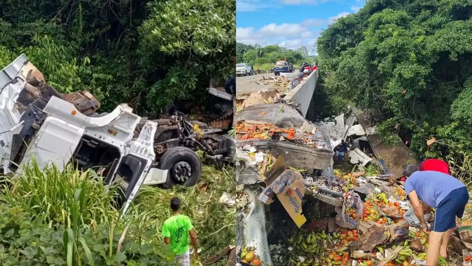 CAMINHÃO CAI EM RIBANCEIRA NO PARÁ E FICA DESTRUÍDO