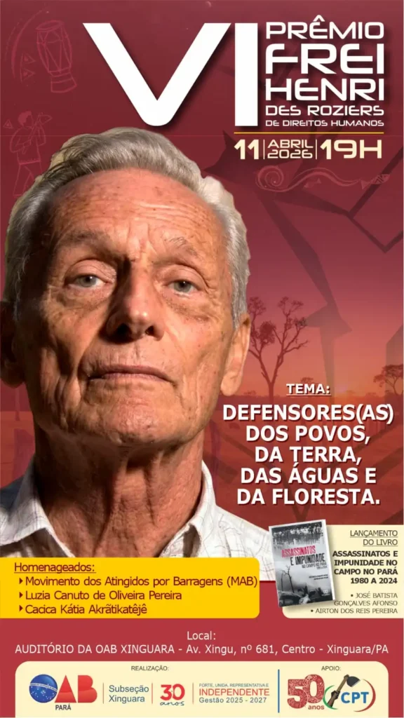 PRÊMIO FREI HENRI DES ROZIERS DE DIREITOS HUMANOS SERÁ ENTREGUE NESTE SÁBADO (11)