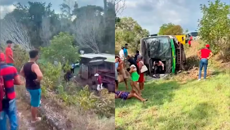 ÔNIBUS DE TRANSPORTE DE PACIENTES SOFRE ACIDENTE NA PA-151, DEIXA FERIDOS E UMA PESSOA PRESA ÀS FERRAGENS